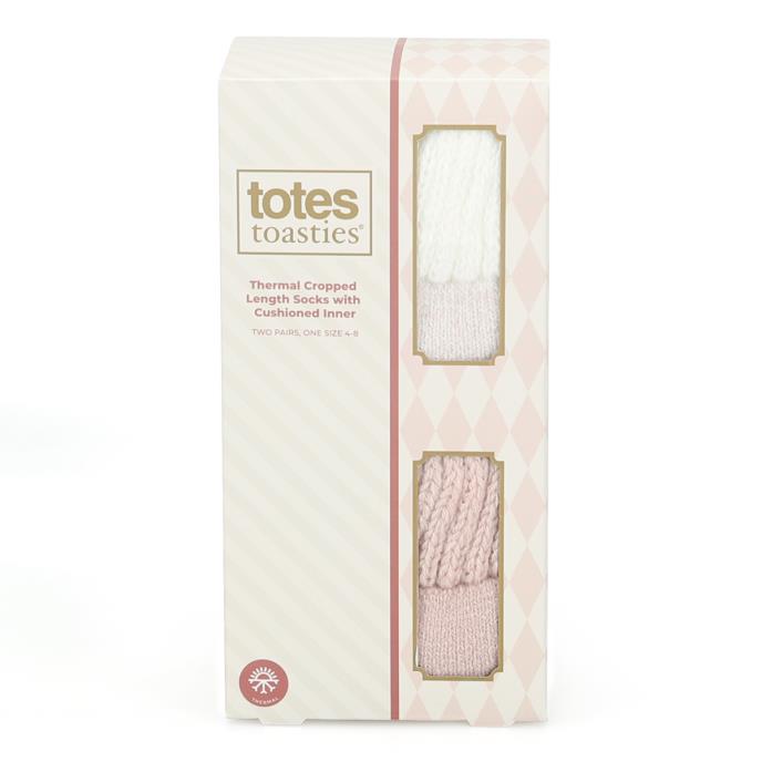 totes toasties® Ladies Thermal Crop Length Terry Socks (Twin Pack) Oat/Pink Extra Image 6